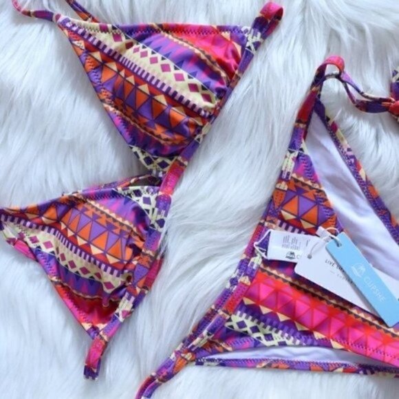 NWT Purple Colorful Tribal Boho Print Bikini Set Size Small Bathing Suit Swim - Picture 4 of 10